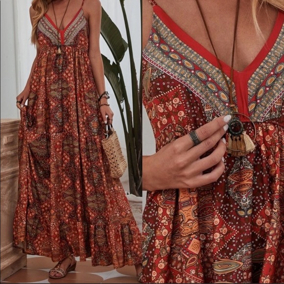 boho v neck floral print cami maxi dress - Picture 4 of 4
